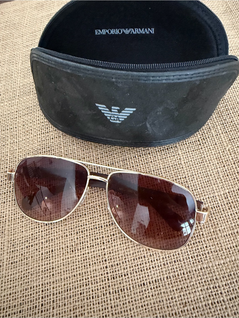 Fake Emporio Armani Gold Frame Aviator Sunglasses with Brown Lenses